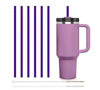 Pailles en Verre Mauves HALM 6x 30 cm de Long pour Gobelet Stanley Cup Quencher & Bouteilles jusqu'à 1,2 Litre + Brosse de Nettoyage Lavables au Lave-Vaisselle - Pailles de Remplacement Réutilisables