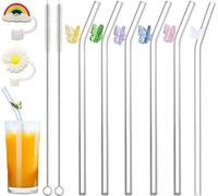 Pailles en verre souples de 8 mm, transparentes, avec brosses de nettoyage