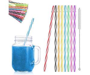 Pailles réutilisables colorées, lot de 100, avec brosse de nettoyage pour boissons