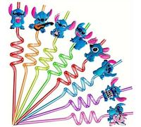 Pailles Réutilisables Plastique Stitch 8 Pcs Paille Plastique Enfant Pailles pour Fêtes à Thème Décorations de Tables de Fête