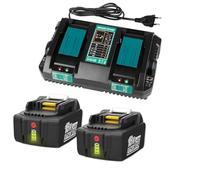 PaillYue Chargeur et Batterie pour Maki-ta 18V Batterie Compatible avec Maki-ta BL1860 BL1850B BL1840 BL1850 BL1830 BL1815 2X BL1850B 18V 5Ah+ Double Port Rapide Chargeur DC18RD