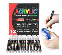 Paint Markers 12 Colors Brush Tip with Waterproof Ink Acrylic Paint Pens