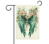 Paire d'ailes aquarelle avec drapeau botanique de jardin saisonnier en toile de jute double face pour maison, cour, drapeaux extérieurs 32 x 47 cm