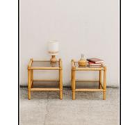 Paire de 2 tables de chevets en pin massif et verre n°1511