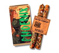 Paire de bougies de sabbat habillées de 20 cm | Cire d'abeille | Herbes et fleurs | Roulées à la main | Sorcellerie | Païen | Wiccan (Mabon)