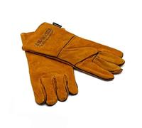 Paire de Gants camel de sécurité anti chaleur en cuir avec doublage intérieur pour poêle à bois, cheminée, barbecue, brasero et soudage. Résistant au feu, la soudure, le four, la cuisine (Camel)