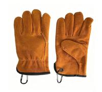 Paire de gants en cuir de vache naturel résistant à la chaleur de 25,5 cm pour barbecue résistant au feu avec large ouverture de 34,3 cm - Gants de barbecue en cuir de vache pour poêles à bois - Gants