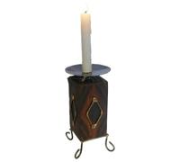 Paire de grands photophores africains en bois et métal 18 cm // Fabriqué à la main // Deux grandes bougies sont incluses // Avec carte d'histoire