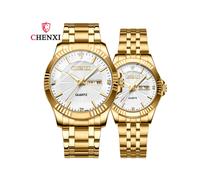 (paire de montres blanches) CHENXI Montres Marque Luxe Acier Inoxydable Montre Or pour Hommes Calendrier