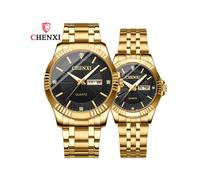 (paire de montres noires) CHENXI Montres Marque Luxe Acier Inoxydable Montre Or pour Hommes Calendrier