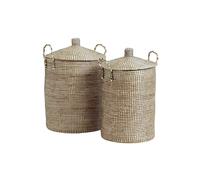 Paire de paniers à linge en jonc de mer beige, lot de 2, 2 tailles, avec couvercle, poignées, ronds - Nordal, Laudy - Ø48xH60 cm