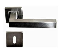 Paire de poignées de Porte COLETTE sur Rosaces Carrées - Inox 304 , Finement Satiné. Section béquille : 20 x 10 mm - +1 Paire de rosaces à trou de clé