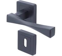 Paire de Poignées de porte sur rosace Verona Noir Mat-Rosaces de fonction Trou de serrure incluses-Carré de 7 mm-Porte intérieure