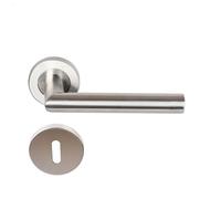 Paire de Poignées de porte sur Rosaces Rondes " Elsa Angle Vif " inox 304 KLOSE BESSER - +1 Paire de rosaces à trou de clé