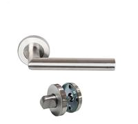 Paire de Poignées de porte sur Rosaces Rondes " Elsa Angle Vif " inox 304 KLOSE BESSER - +1 Paire de rosaces condamnation