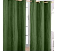 Paire de rideaux à oeillets Uni Vert foncé 100% coton Prêt à poser 117 x 137 cm