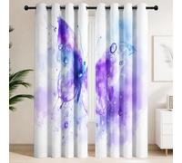 Paire de Rideaux Féerique, Élégant, Aquarelle, Doux | Rideaux à Oeillets avec Isolation Thermique et Phonique - Style Ailes, Gouttes d Eau, Papillon, Esthétique pour Le Salon et la Chambre à Coucher