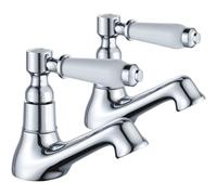 Paire de robinets piliers de lavabo traditionnels victoriens double robinet d'évier de salle de bain à levier en céramique blanche deux robinets de vestiaire 2 trous mono eau chaude et froide G1/2