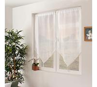 Paire de Vitrage Blanc, 60x90cm, Voilage Passe Tringle, Finition Pointe à Pompons,100% Polyester Sablé, Collection Sablé, Enjoy Home