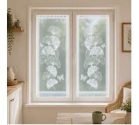 Paire de vitrages frangés dentelle motif ginkgo Blanc 60x160 cm