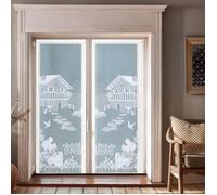 Paire de vitrages frangés en dentelle chalet et animaux Blanc 60x160 cm