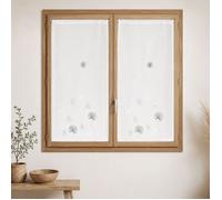 Homemaison - Paire de Voilage en Étamine Brodée Ton sur Ton - Polyester - Imprimés Fleuris - Finition Feston Droit - Prêt-à-Poser - Installation Facile - 60 x 120 cm - Taupe