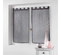 Douceur d'Intérieur – Paire de rideaux Filiane Anthracite à passants – Voile sablé appliqué – 2 x 90 x 160 cm
