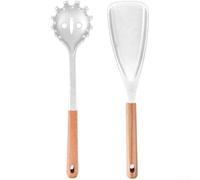 Paire d'ustensiles de cuisine avec cuillère à riz et cuillère à pâtes en silicone BPA et composants certifiés en bois (blanc)