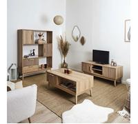 PAJAN - Ensemble Salon Complet Effet Bois avec Tasseaux