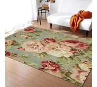 PAJEON Tapis de Design Vintage Printemps Rose Floral Rose Fleur Jardin, 120 x 170 cm Tapis avec Dos en Caoutchouc Antidérapant, Paillasson Intérieur - pour Décor de Sol de Chambre à Coucher de Salon