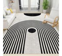 PAJEON Tapis de Salon Dessin Au Trait Géométrique Noir Et Blanc Boho du Milieu du Siècle, 160 x 230 cm Entretien Facile Intérieur Moquette, Écologique Paillasson Intérieur - pour Chambre d'enfant