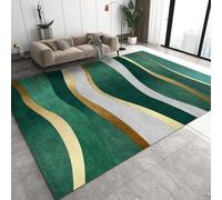 PAJEON Tapis de Salon Rayures Irrégulières Vert émeraude Doré, 160 x 230 cm Entretien Facile Intérieur Moquette, Écologique Paillasson Intérieur - pour Chambre d'enfant