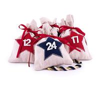 Pajoma Calendrier de l Avent sous Forme de sachets étoilés - 24 sachets de Jute numérotés - À remplir et à accrocher - pour Noël