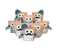 Pajoma Calendrier de l'Avent à remplir Motif chouette Bleu 24 sacs en papier kraft avec extras de Noël, calendrier de Noël, kit de bricolage avec accessoires, autocollants, pinces