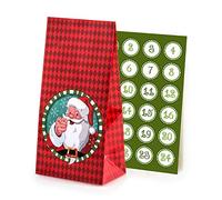 Pajoma Calendrier de l'Avent Motif Père Noël, 1 x 24 sachets à remplir, avec Chiffres Autocollants, Noël