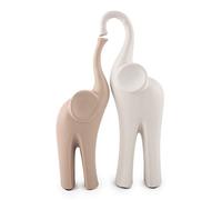 pajoma® Matabi Lot de 2 éléphants Amoureux en céramique - Hauteur : 11,5 cm - Couple harmonieux en Beige et Gris - Figurine Animale - Décoration de Table pour Cuisine, Salle de Bain, Salon et Chambre