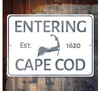 PAJPXPCD Cape Cod Entering Sign Vintage Retro Metal Tin Wall-Art For Massachusetts Beach House Summer Home Decor 8 X 12 inch