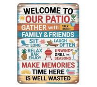 PAJPXPCD Outdoor Metal Sign Patio Welcome Come Sit Awhile Vintage Tin Wall Hanging For Yard Garden Deck Porch Home 8 X 12 inch