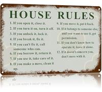 PAJPXPCD Vintage Home Gift Metal Sign Family Rules Summary Aluminum Wall Hanging for First Time Buyer Wedding Shower Housewarming Hostess Present 8 X 12 inch