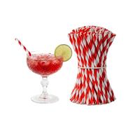 PakTalk 250 Pailles en Papier Rayures Rouges et Blanches, 4,5 x 140 mm - Compostables, Pailles Jetables pour Cocktails, Fête de Jardin & Célébrations