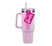 Paladone Barbie Bouteille H2O sous licence officielle avec logo rose, gobelet isotherme en acier inoxydable avec couvercle et paille pour eau, thé glacé ou café