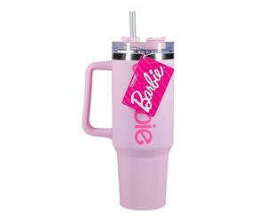 Paladone Barbie Bouteille H2O sous licence officielle avec logo rose, gobelet isotherme en acier inoxydable avec couvercle et paille pour eau, thé glacé ou café