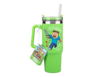 Paladone Gobelet isotherme et paille Minecraft Steve & Creeper verte, 900 ml, Tasse de voyage sous licence officielle Quencher avec poignée pour thé glacé ou café, Green