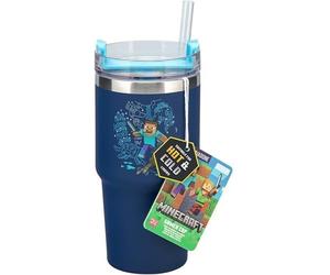 Paladone Minecraft Gobelet isotherme bleu 600 ml avec paille pour boissons chaudes et froides, thé, café, sous licence officielle