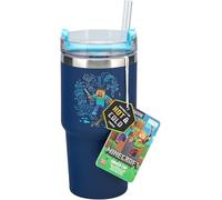 Paladone Minecraft Gobelet isotherme et paille 600 ml, tasse de joueur, bouteille d'eau sous licence officielle pour boissons chaudes et froides, thé, café, cadeau pour garçons, Bleu