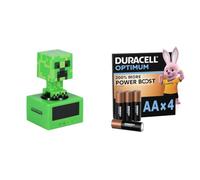 Paladone Réveil Creeper Minecraft - Officiellement licencié, avec Musique de Minecraft et veilleuse, Cadeau pour Jeunes Fans, Accessoire de Salle de Jeux + Duracell Optimum Lot de 4 AA