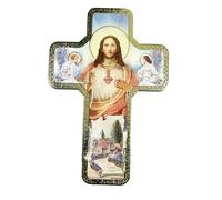 Palais du Rosaire Croix décorative de l'Apparition de Lourdes avec des anges 18x12cm - Croix religieuse - Culte Chrétien en list: Bois d'olivier |Bois