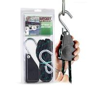 Palan à cliquet robuste de 1,27 cm avec poulie de verrouillage corde tressée en polypropylène de 4,6 m, capacité de 226,8 kg et cintre réglable pour lampes de culture, auvents, kayaks, tente, bâche
