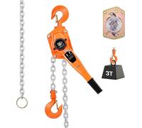 Palan à levier - Palan à cliquet/palan à chaîne manuel - Capacité de charge 3 t - Hauteur de levage 3 m - Chaîne en acier allié G80 - Frein mécanique à double cliquet - Crochets pivotants à 360°