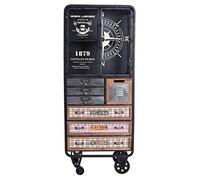 PALAZZO INT Armoire vitrine vintage « New Jersey LOFT » - Armoire industrielle en bois et métal avec 7 tiroirs et porte en verre Design patchwork sur roulettes Style usine 146 × 60 × 32 cm